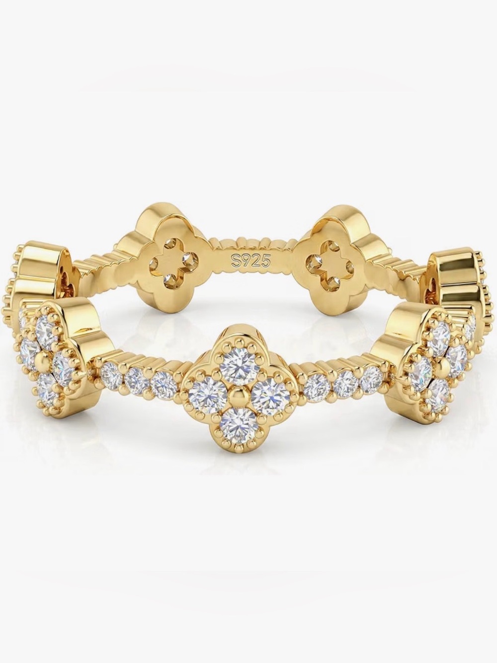 S925 Gold-Plated Clover Crystal Stackable Ring